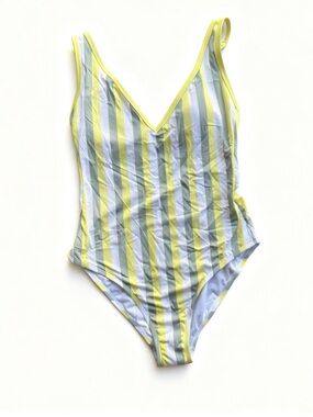Davina V neck Striped Yellow & Light Blue One-Piece Swimsuit